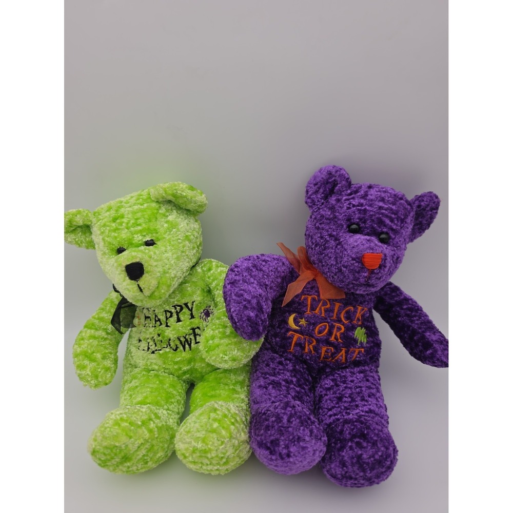 Lot-2 Happy Halloween (Green) Trick or Treat (Purple)Dan Dee Plush Teddy Bears